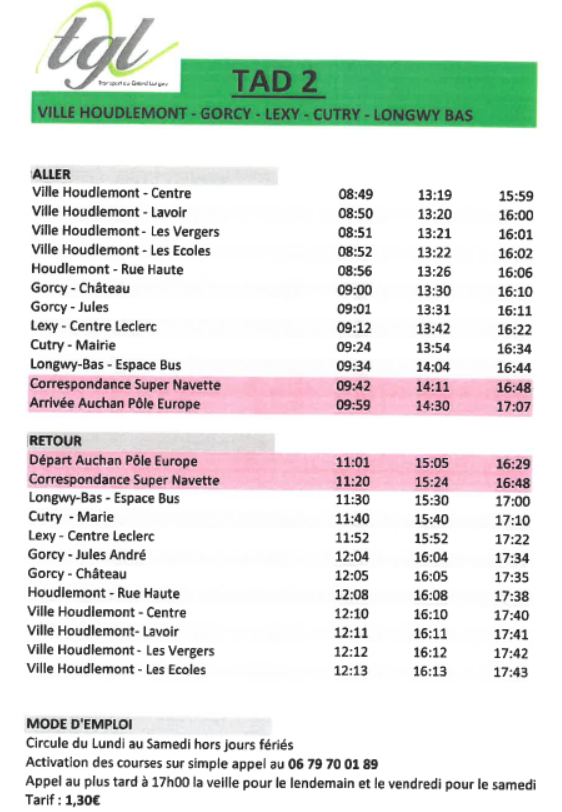 Horaire TAD